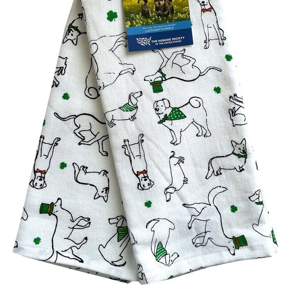 Humane Society  2 Pc Kitchen Towel Set St. Patrick's Day Dogs Cotton Blend - Picture 2 of 4